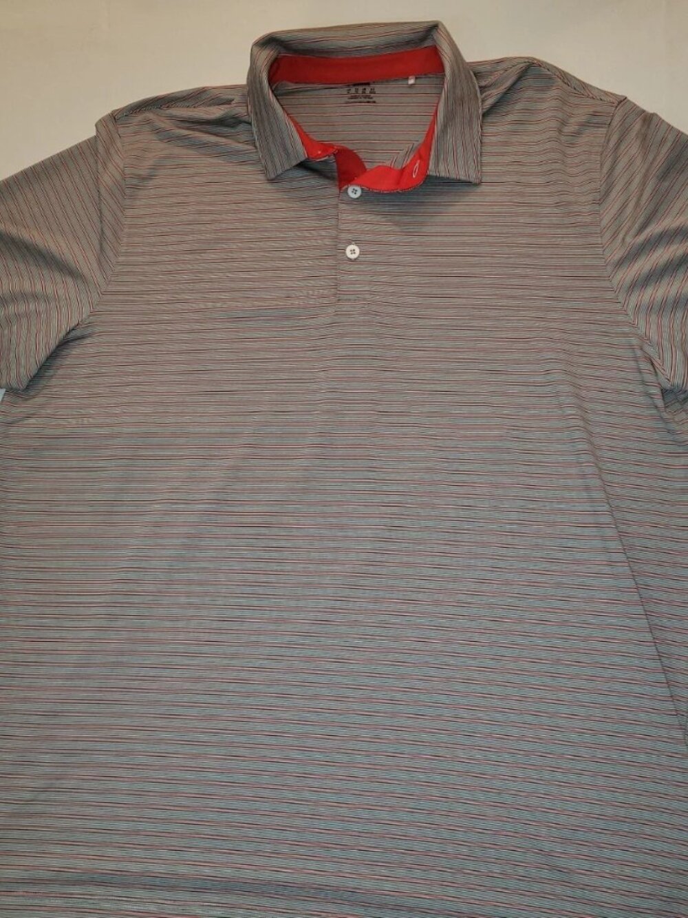 Puma Men's XL Red Blue Striped Polo Shirt Short Sleeve Collared Casual Golf Tee